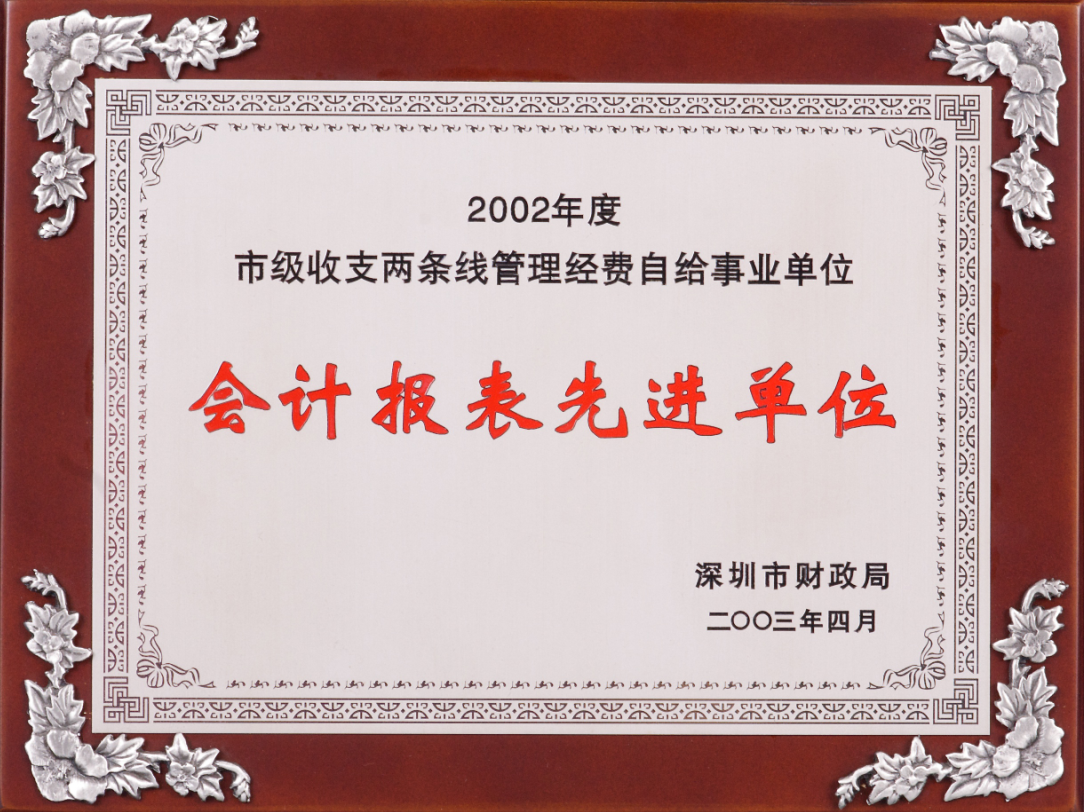 深圳市财政局—2002年度会计报表先进单位