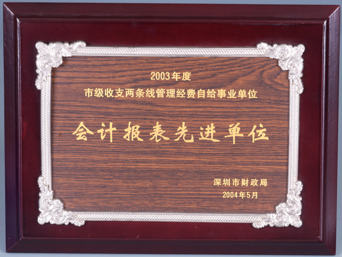深圳市财政局—2003年度会计报表先进单位